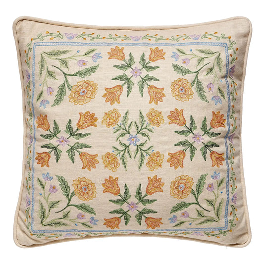 Orange & Lavender Mughal Square Embroidered Pillow