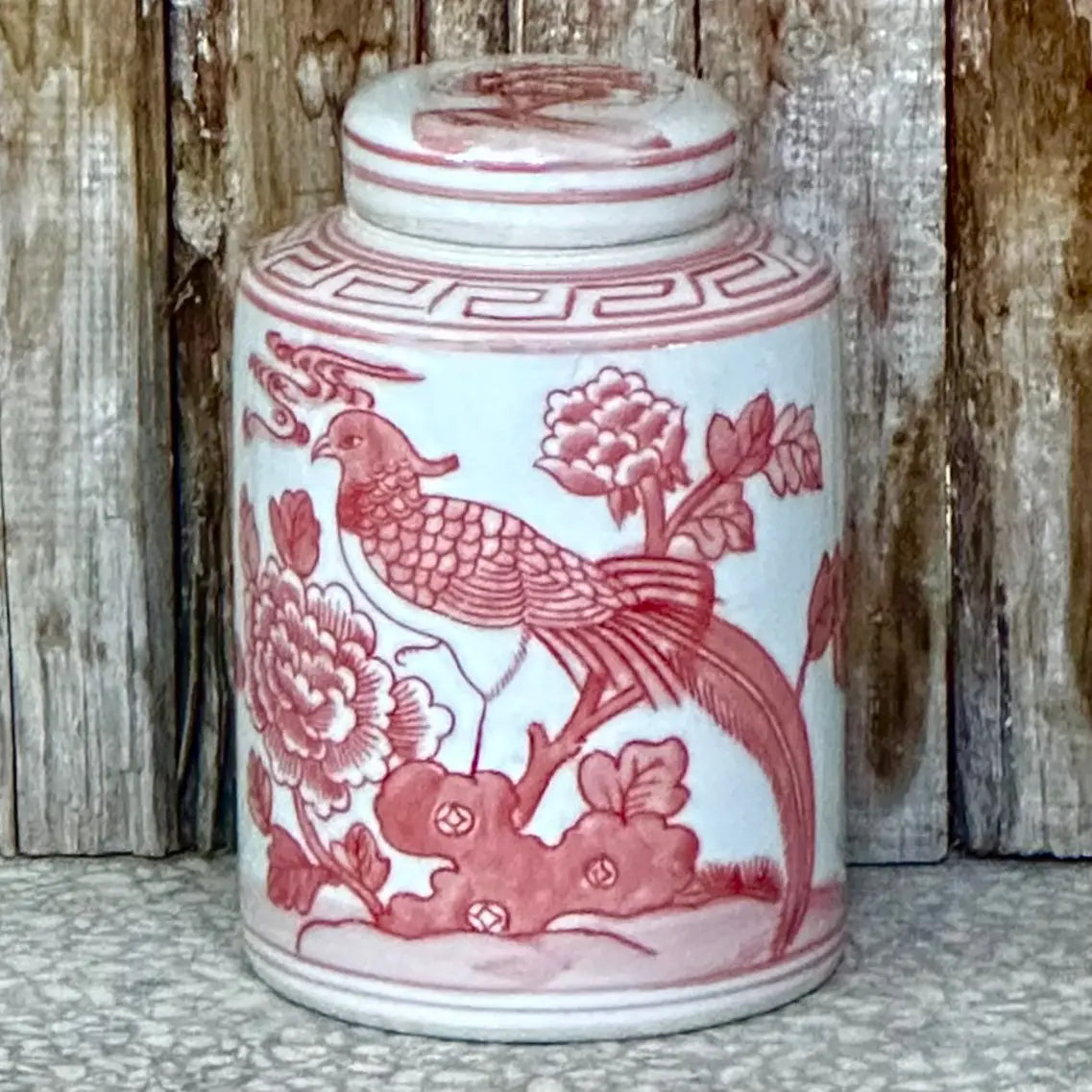 Red and White Porcelain Pheasant Cylinder Caddy