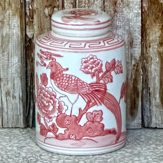 Red and White Porcelain Pheasant Cylinder Caddy