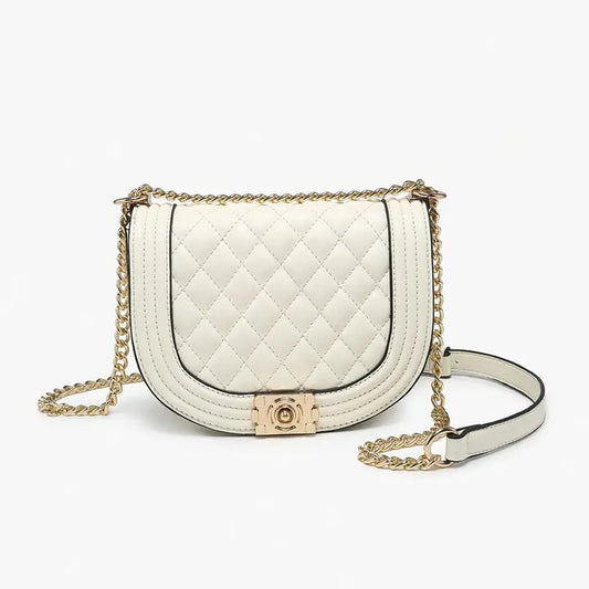 Diana Quilted Snap Front Crossbody Off White