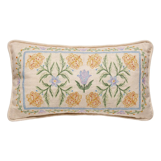 Orange & Lavender Mughal Oblong Embroidered Pillow