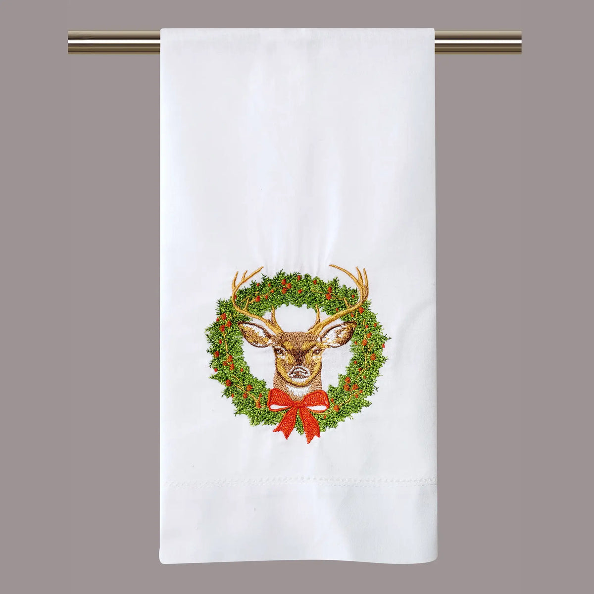 Reindeer Wreath Embroidered Guest Towel