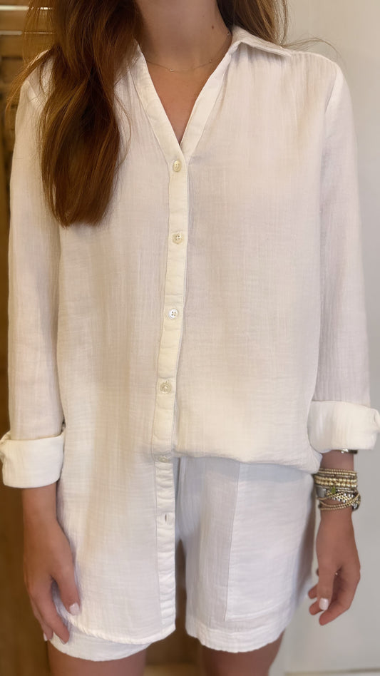 Long Sleeve Button Down Tunic White