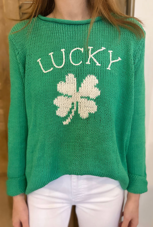 Lucky Clover Crew Cotton Seagreen/Breaker White