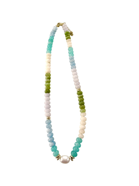 Karla Beaded Pearl Necklace Blue Green Mix