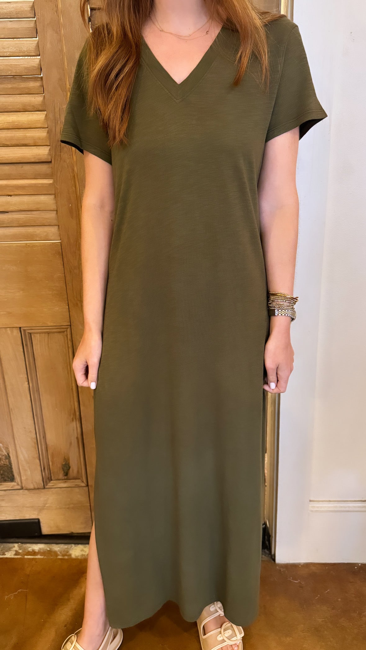 Knit V Neck Maxi Dress Italian Herb