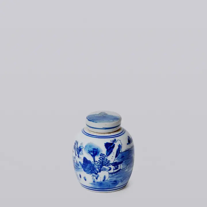 BW Porcelain Mini Landscape Round Storage Jar