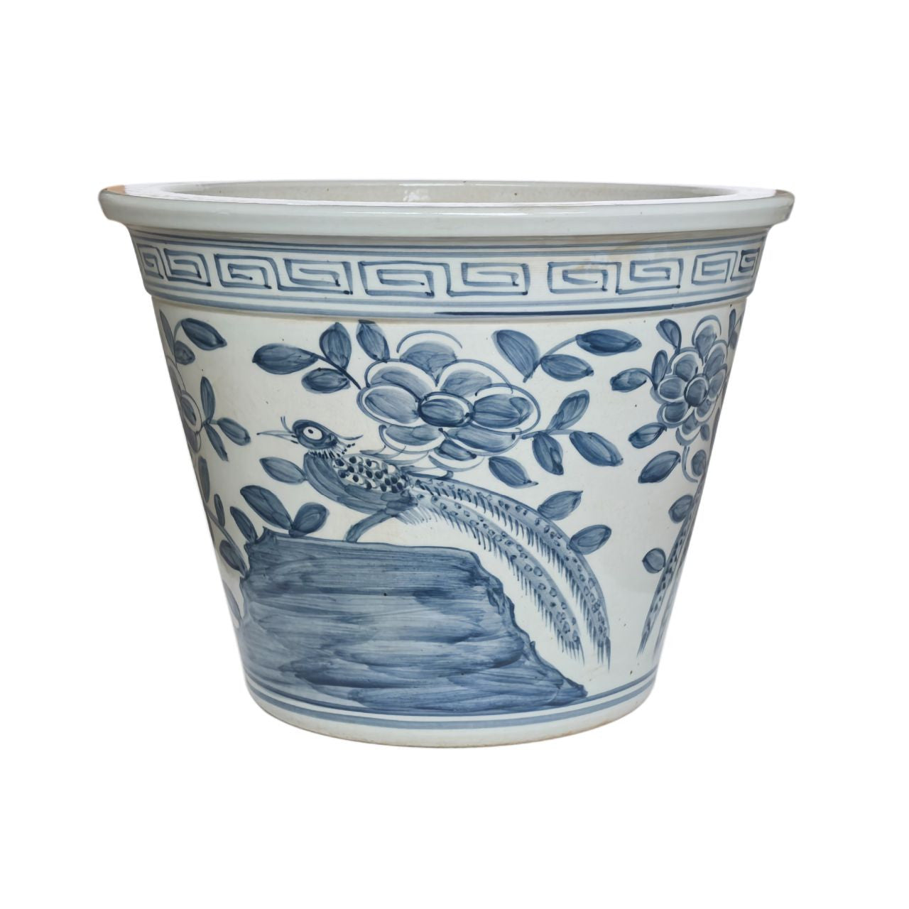 Barclay Butera Couture Blue & White Porcelain Planter Floral Bird Motif