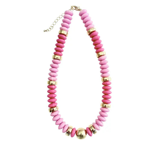 Tobie Beaded Disc Necklace Pink