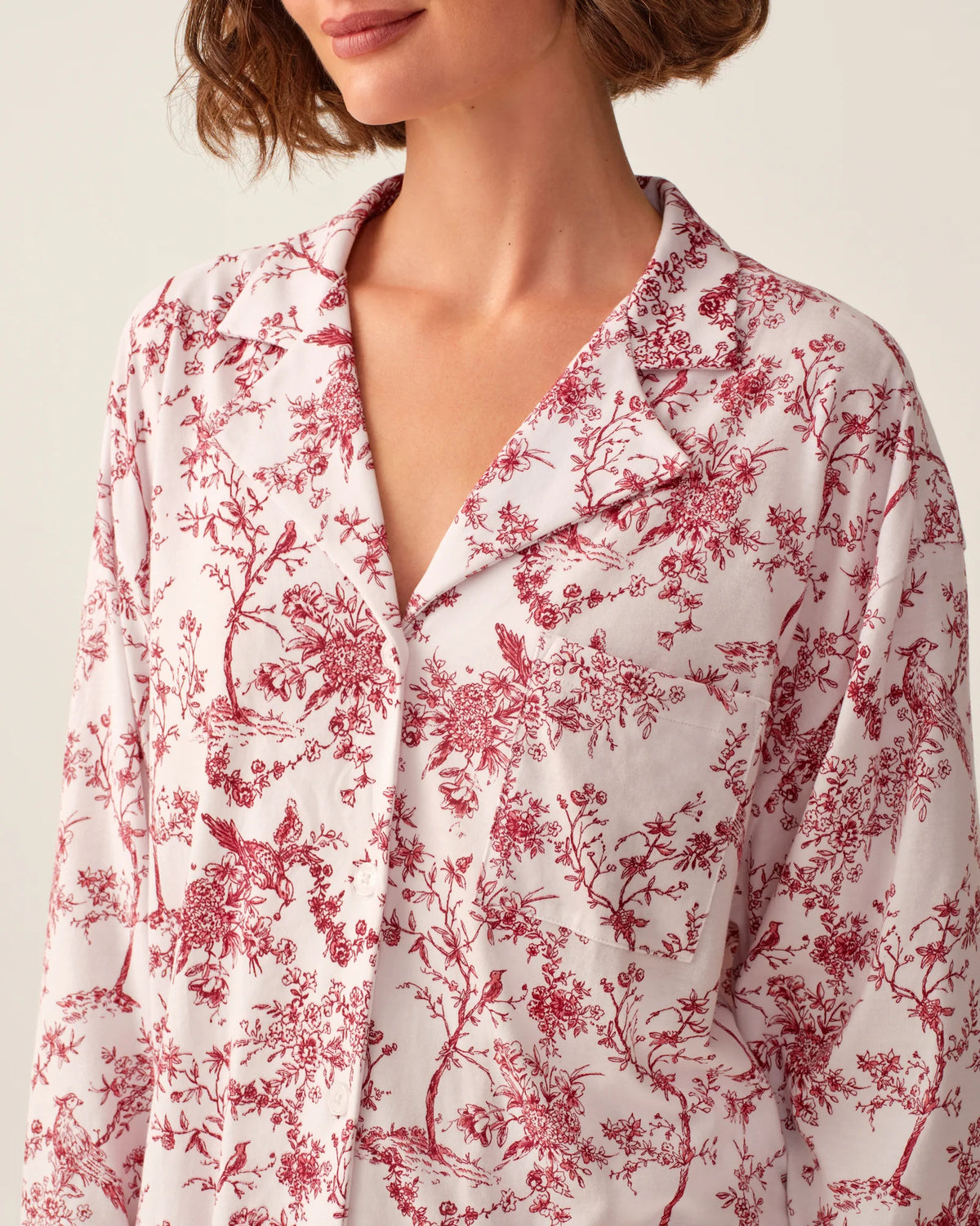 The Olivia Wide Leg Pima Pajama Set in Red Timeless Toile