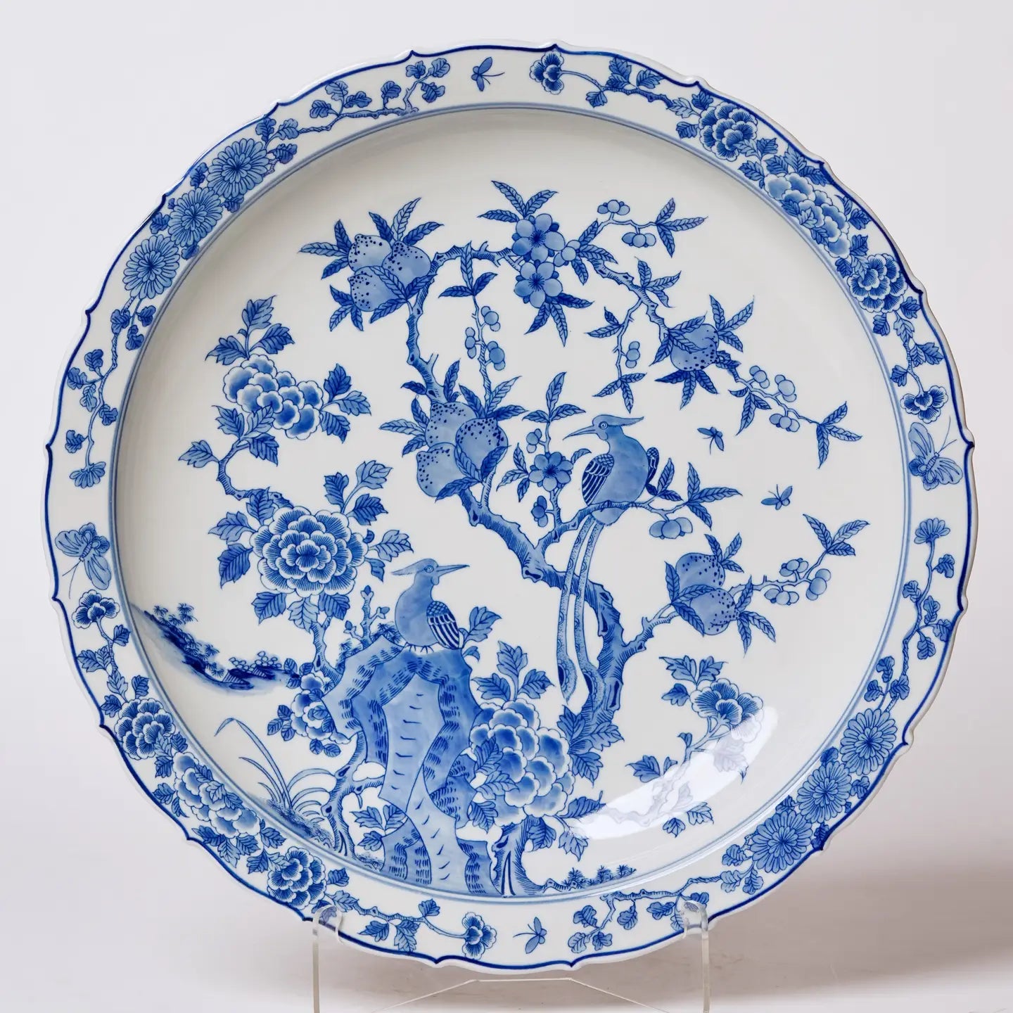 Blue and White Porcelain Bird and Flower Platter