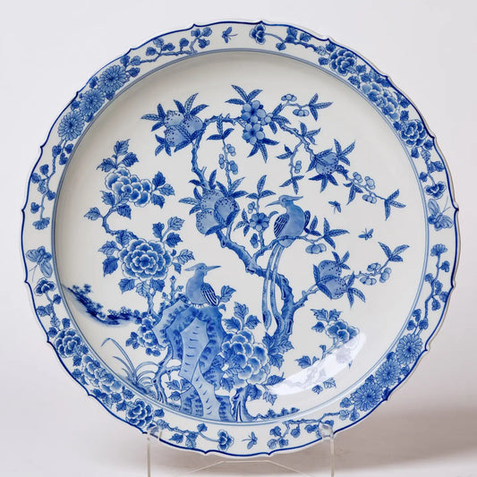 Blue and White Porcelain Bird and Flower Platter
