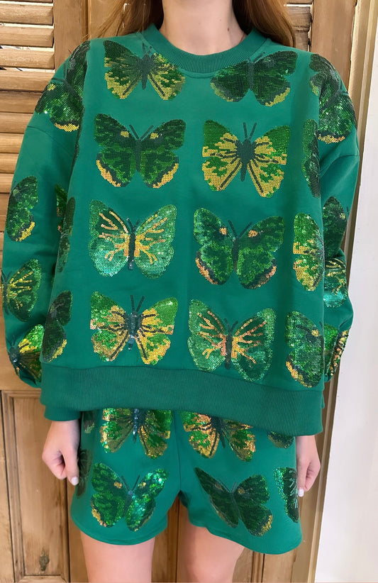 Green Scattered Butterfly Sweatshirt