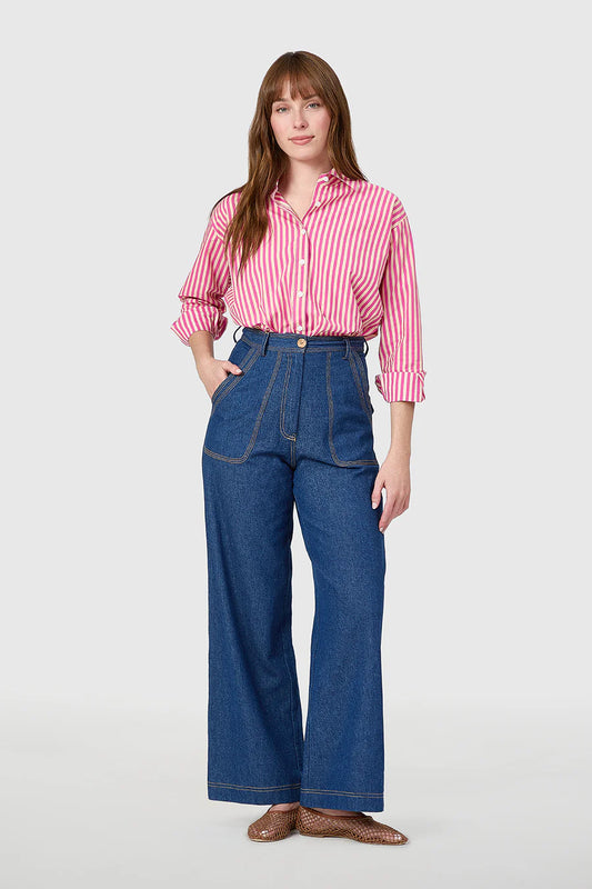 The Boyfriend Shirt Raspberry Pinstripe