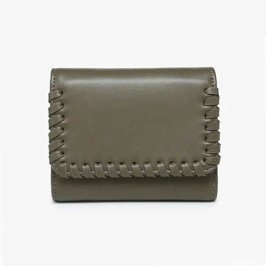 Logan Whipstitch Tri-Fold Wallet Olive