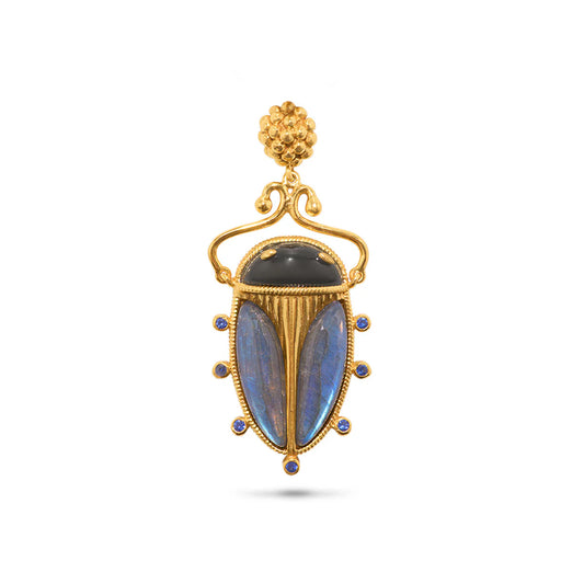 Scarab Pendant  Blue Labradorite/Black Agate