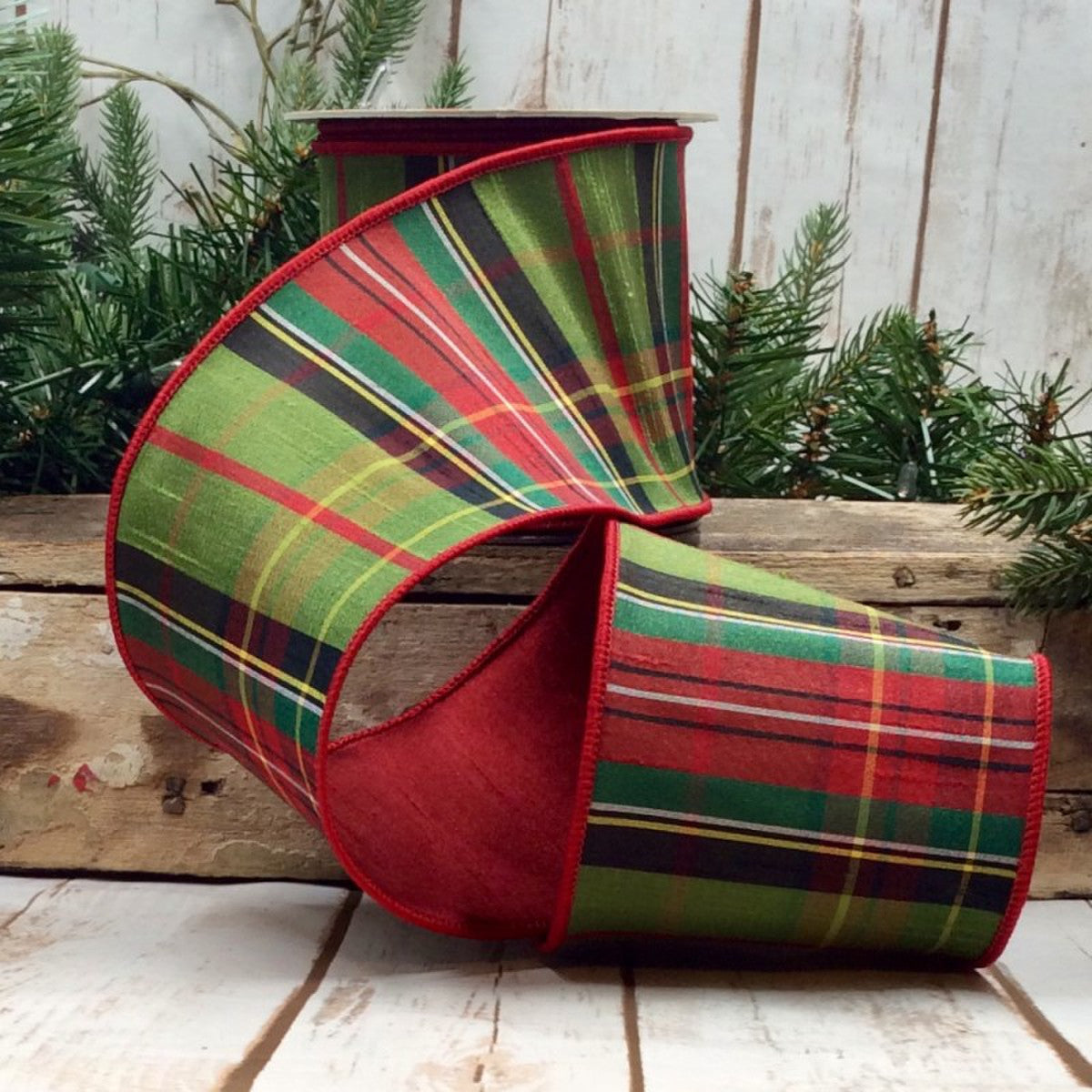 4" Dupion Tradition Tartan Red/Moss Green
