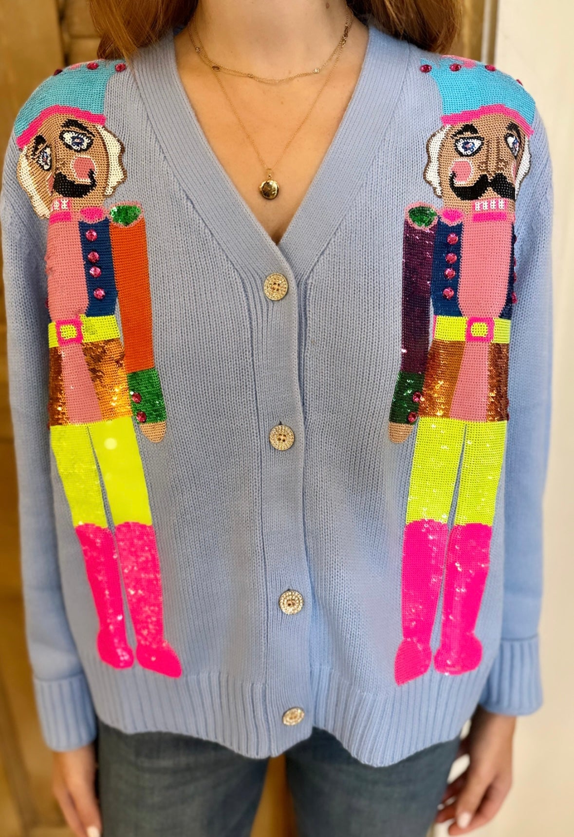 Powder Blue & Neon Nutcracker Cardigan