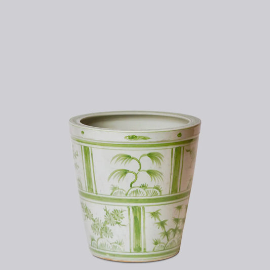 Green & White Porcelain Three Friends Tiles Planter