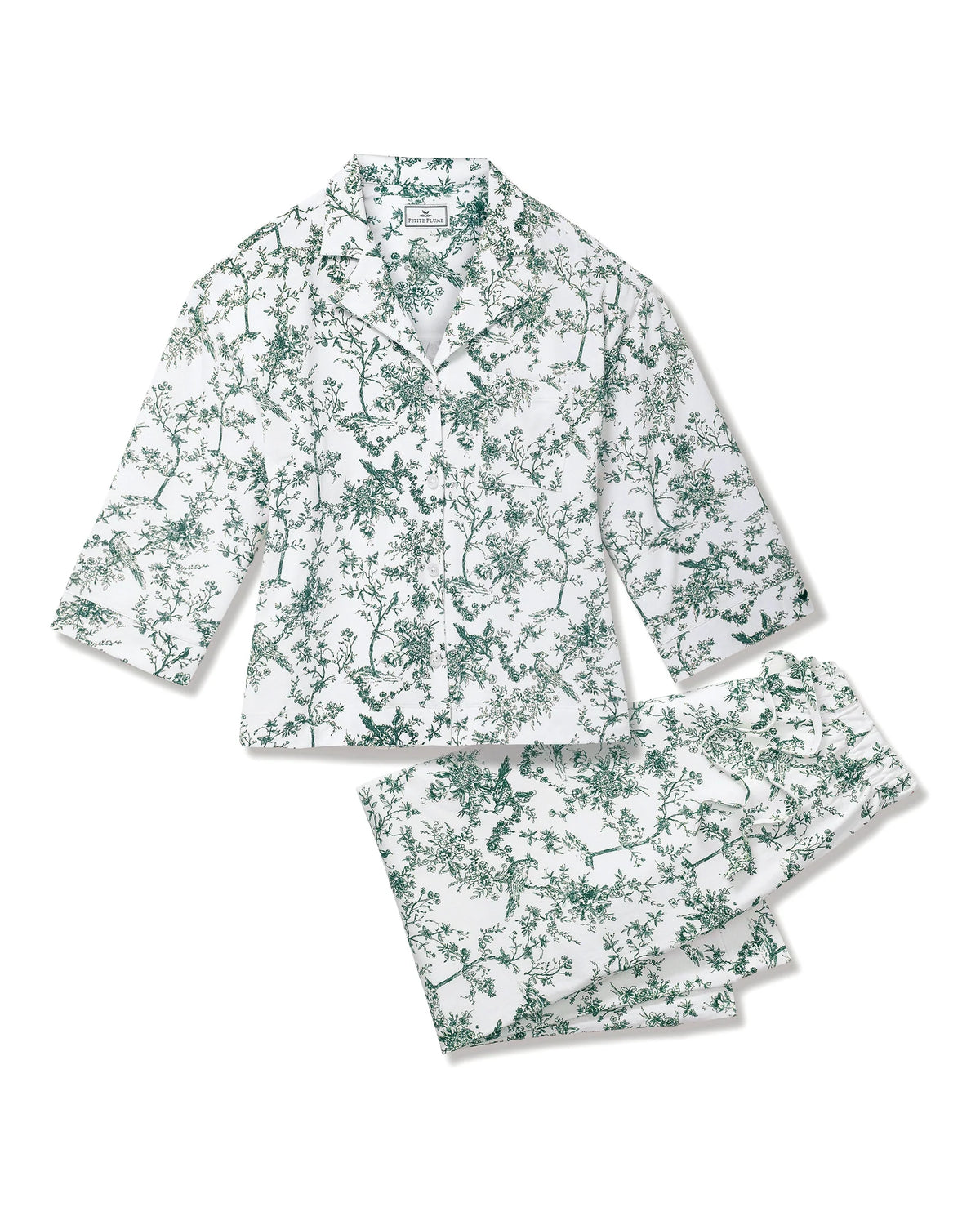 The Olivia Wide Leg Pima Pajama Set in Evergreen Timeless Toile