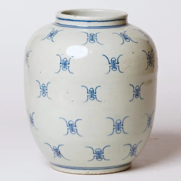 Blue and White Longevity Barrel Vase