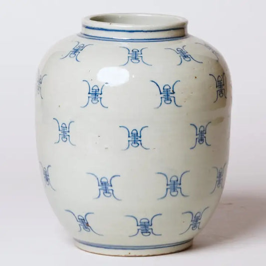 Blue and White Longevity Barrel Vase