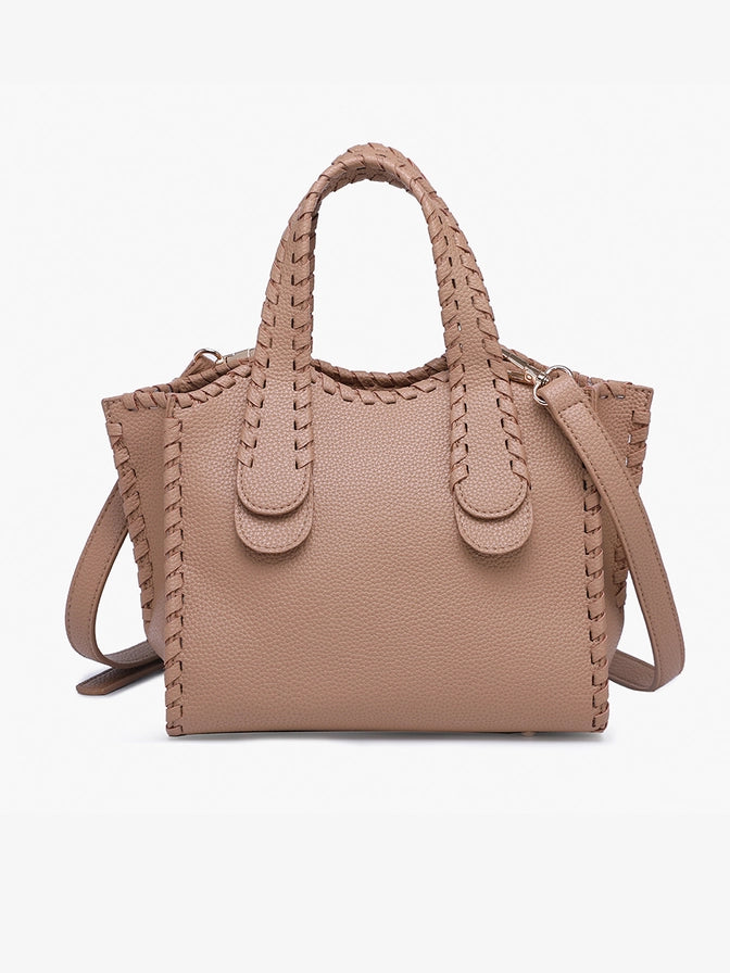 Marla Whipstitch Shaped Satchel Taupe