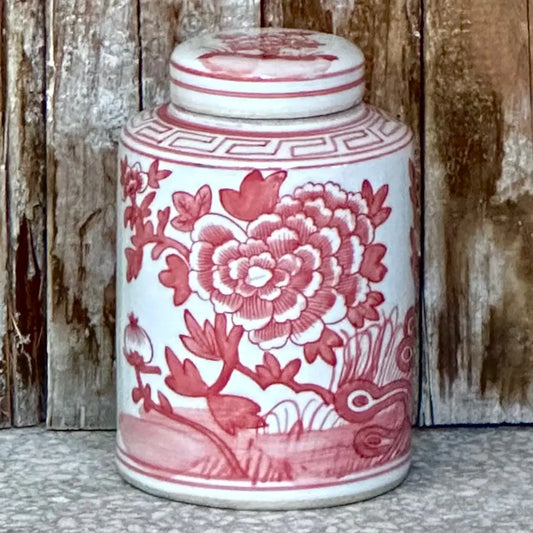 Red and White Porcelain Peony Cylinder Caddy