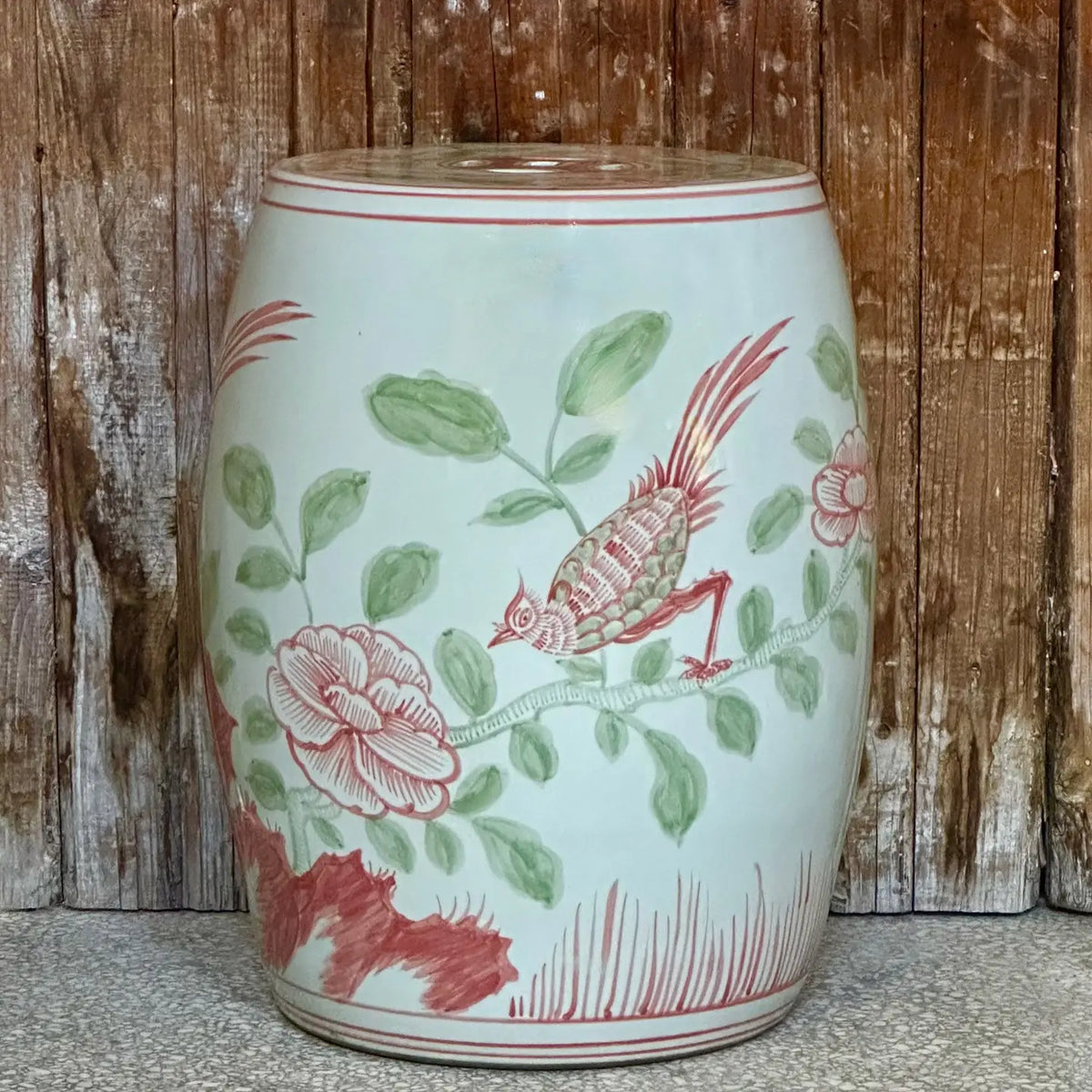 Pink and Green Porcelain Pheasant Garden Seat