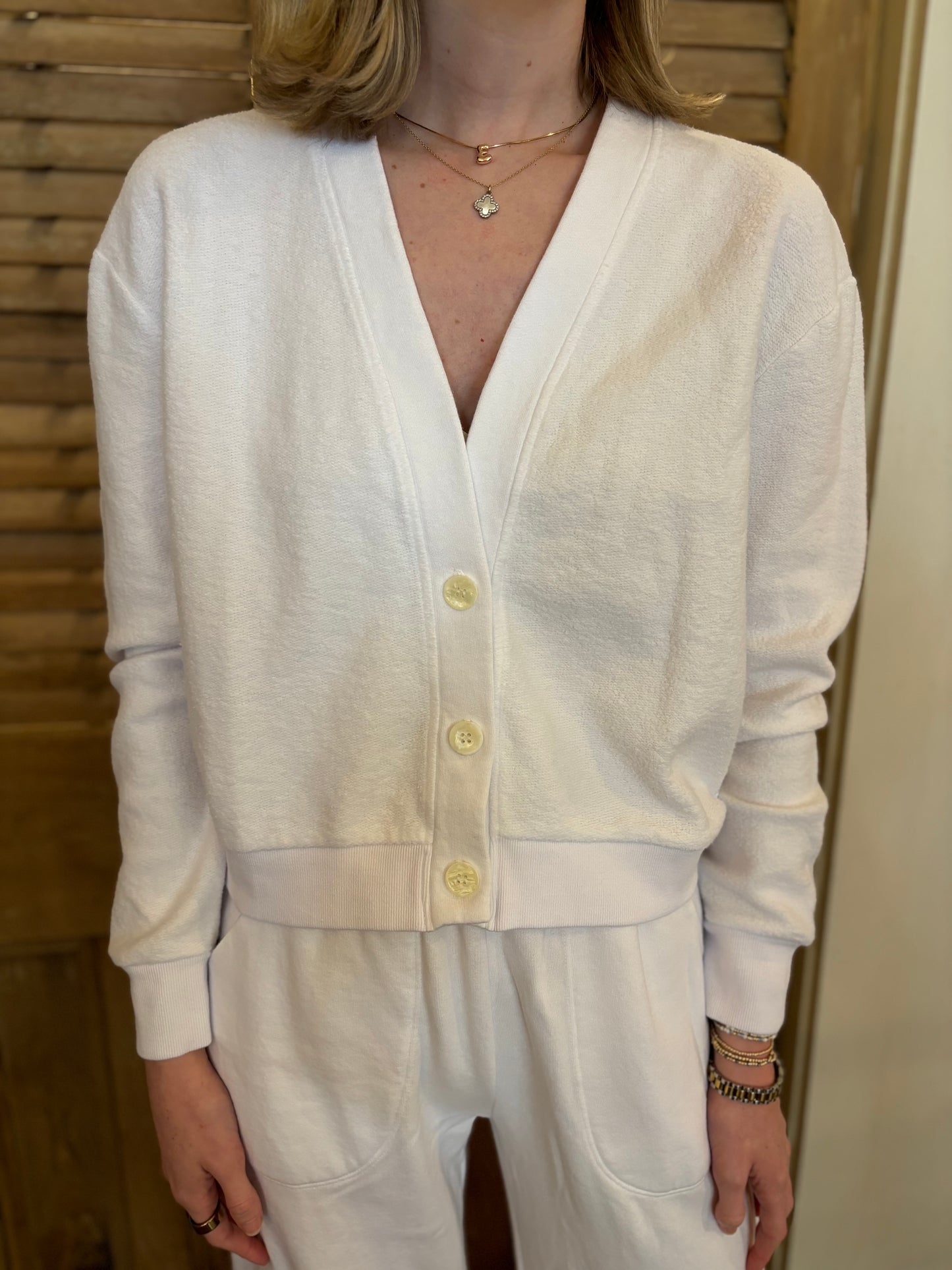 Star Cardigan White Terry