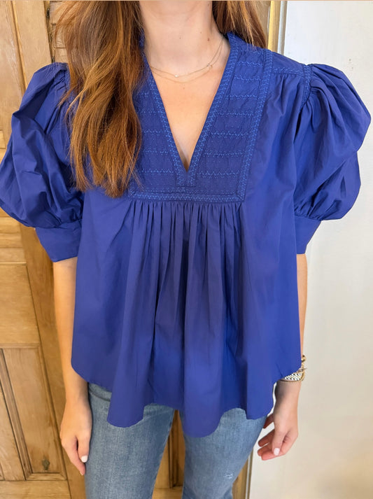 Emilia Embroidered Top Dazzling Blue