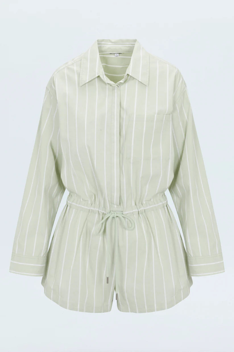 Amelie Long Sleeve Romper Pistachio Stripe