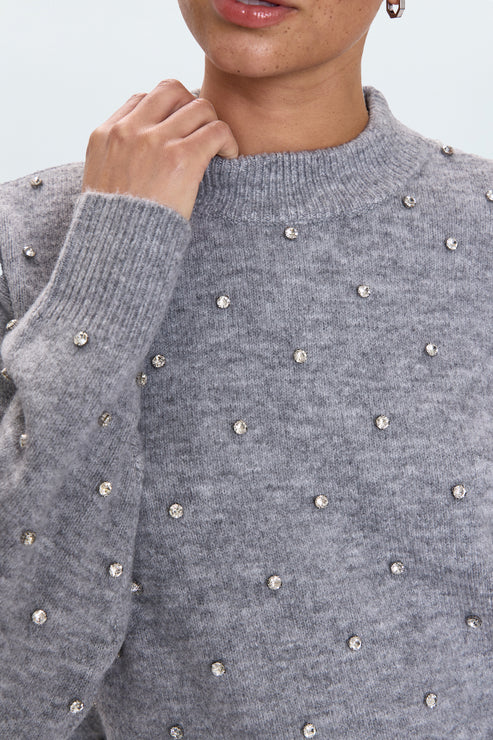 Aura Relaxed Crew Neck Sweater Charcoal Diamonte