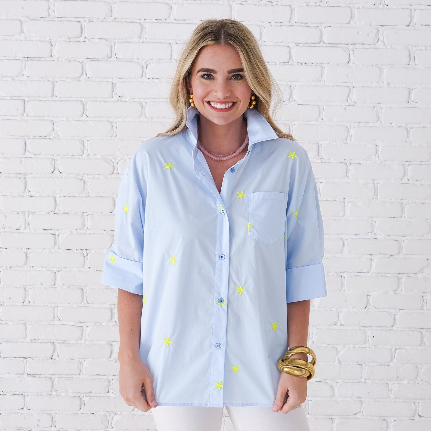 Abby Swing Star Top Blue and Neon Yellow