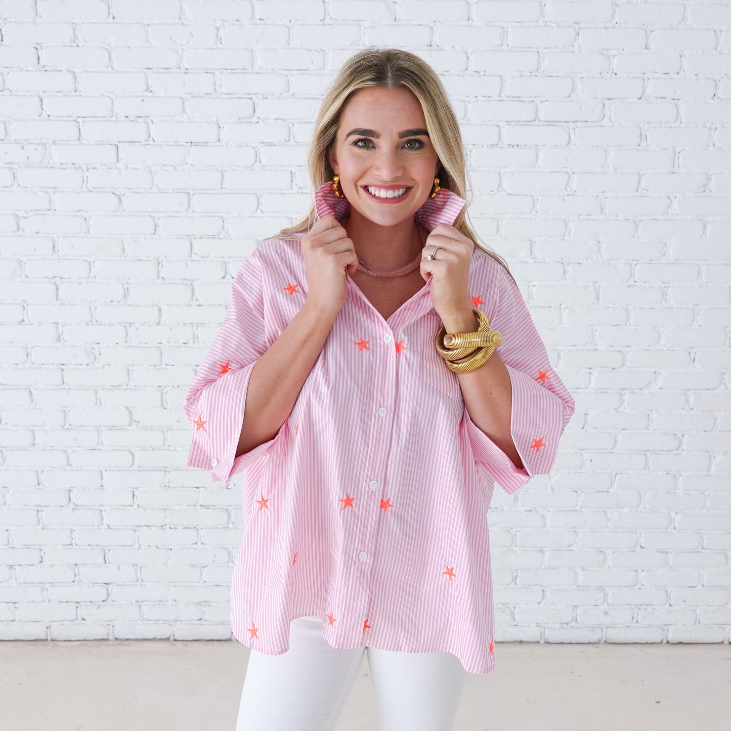 Abby Swing Star Top Pink Stripe Coral CC