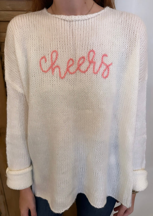 Cheers Embroidered Crew Pure Snow Pretty Pink