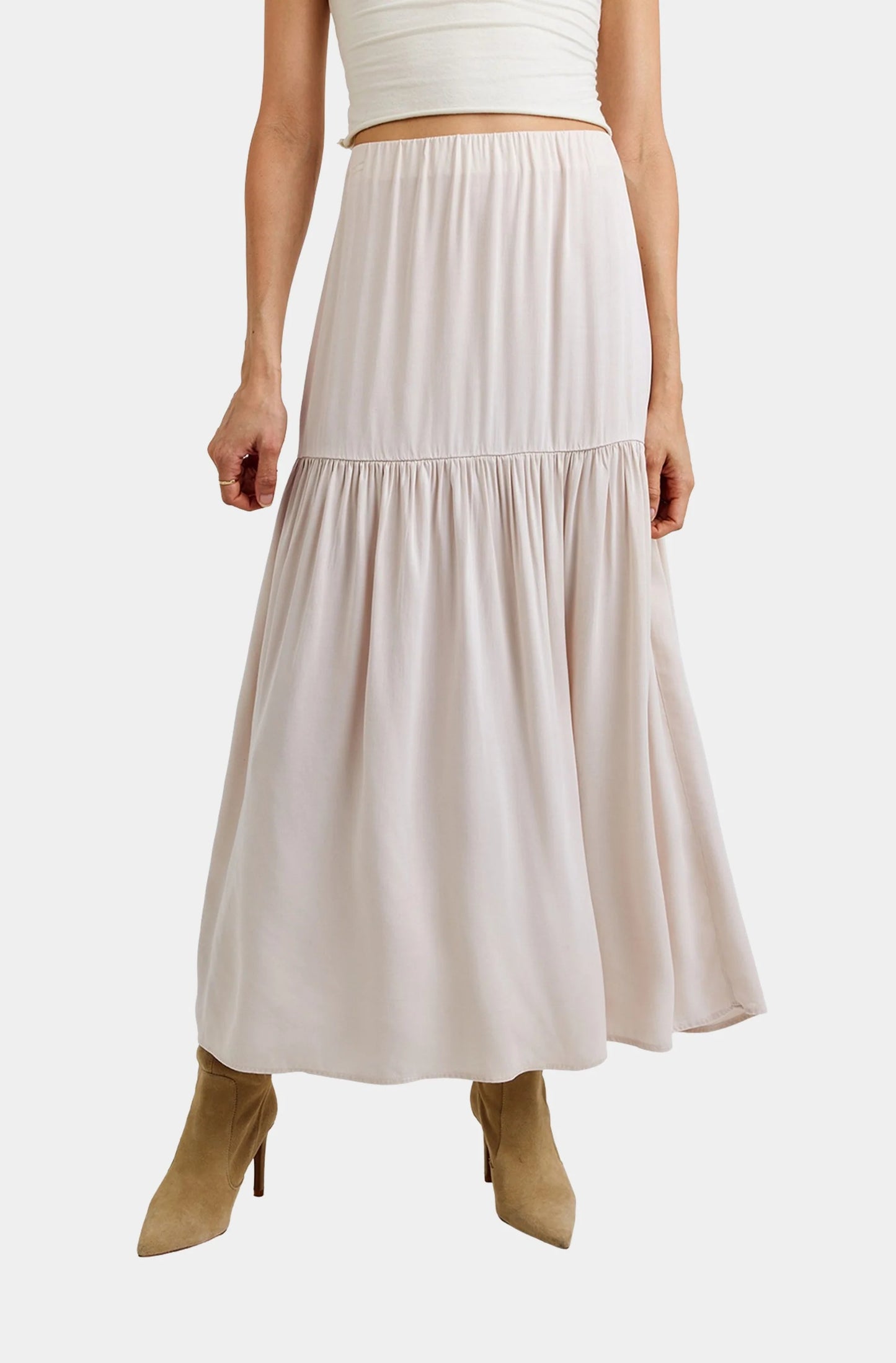 Dropped Waist Ruffle Maxi Skirt Frost