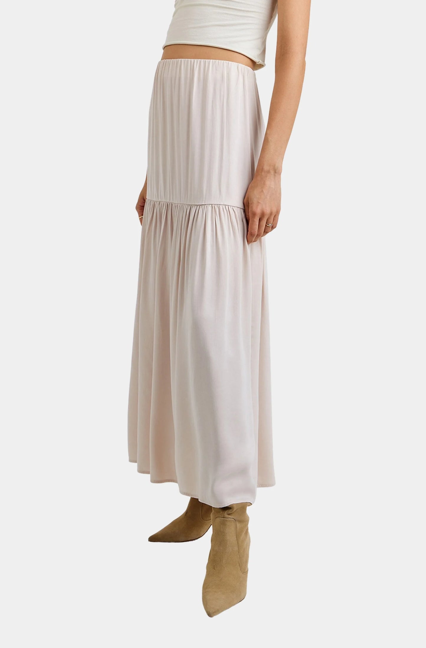 Dropped Waist Ruffle Maxi Skirt Frost