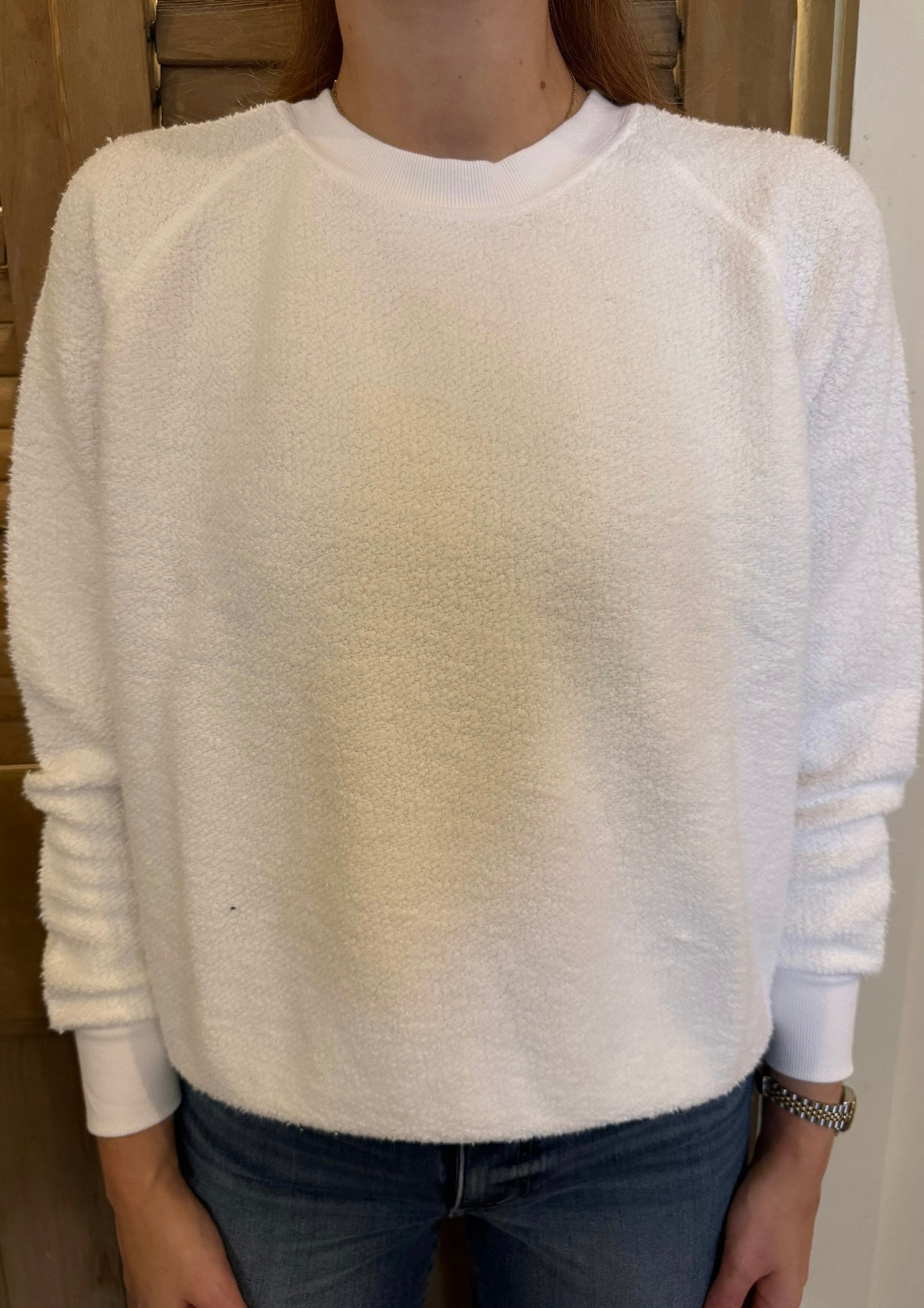 LS Reverse Fleece Crew White