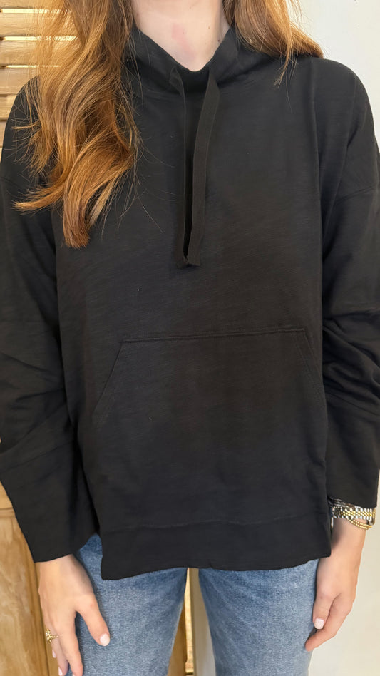 Drawstring Neck Pullover Black