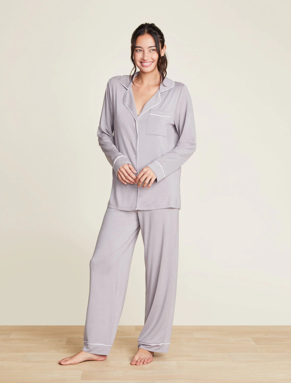 Luxe Milk Jersey Piped PJ Pewter