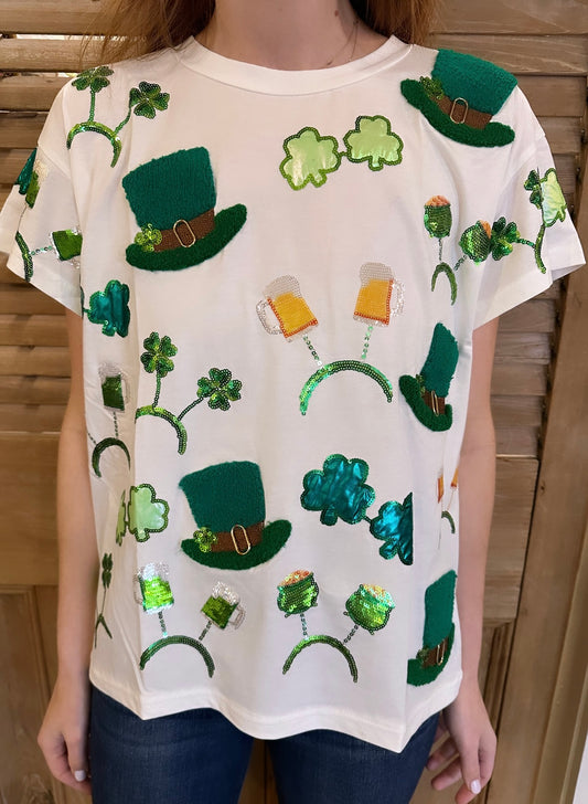 White St. Patrick's Day Sunglass, Hat & Headband Icon Tee