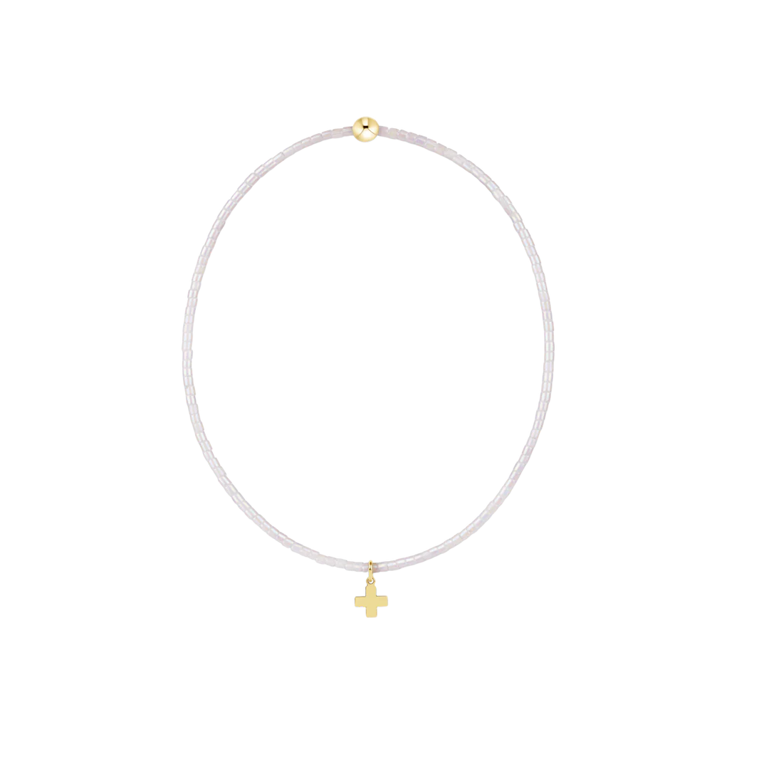 Hope Classic Silky White Bracelet Signature Cross Small Gold Charm