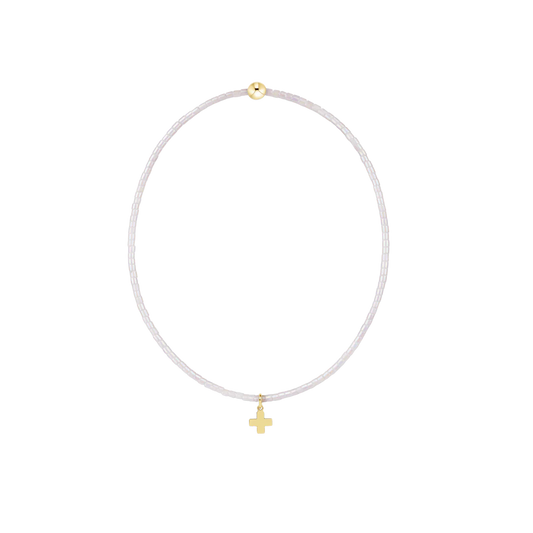 Hope Classic Silky White Bracelet Signature Cross Small Gold Charm