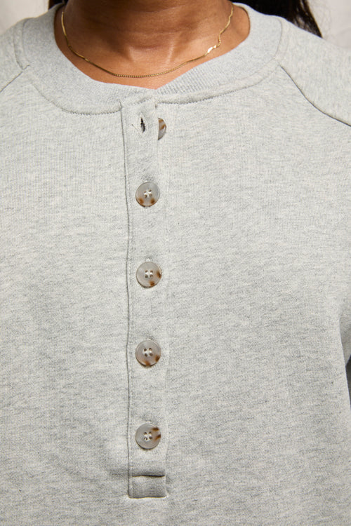 French Terry LS Raglan Button Front Sweatshirt Heather Grey
