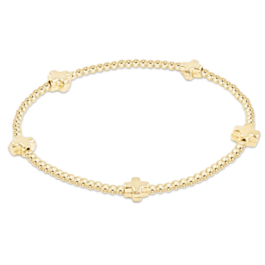 Egirl Signature Cross Small Gold Pattern 2mm Bead Bracelet Gold
