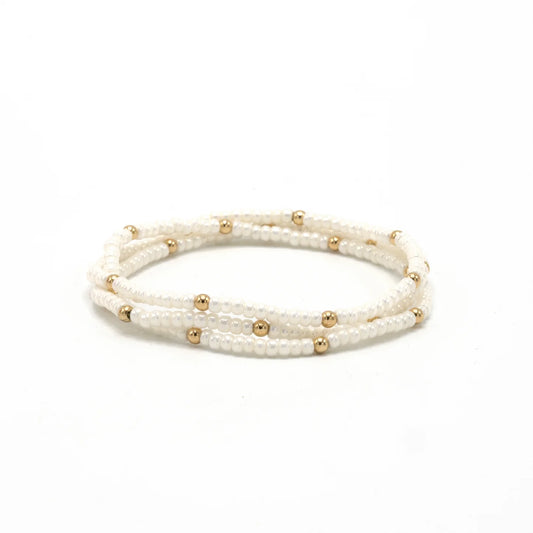 OG Classic Bracelet Stack in Pearl White Gold Filled