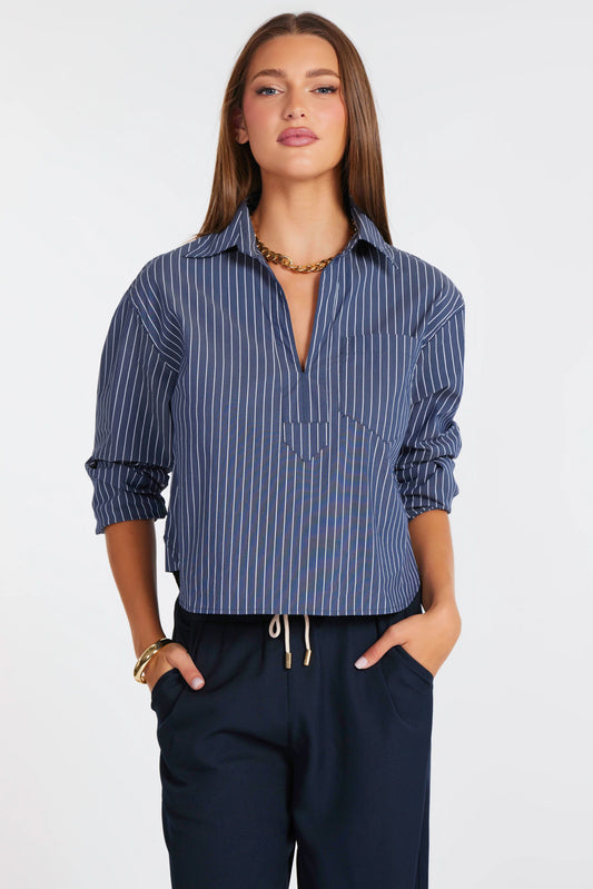 Casey Poplin Pullover Indigo Stripe