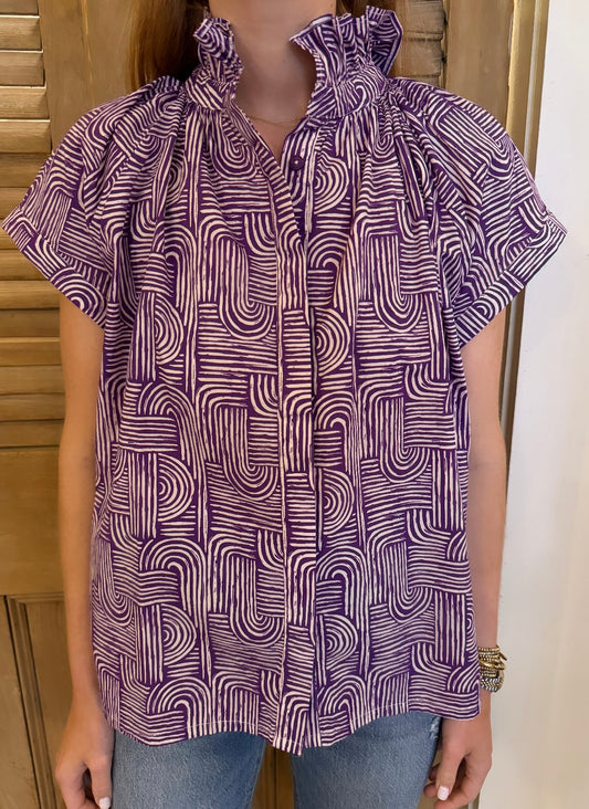 Vicki Button Down Top Purple Swirl