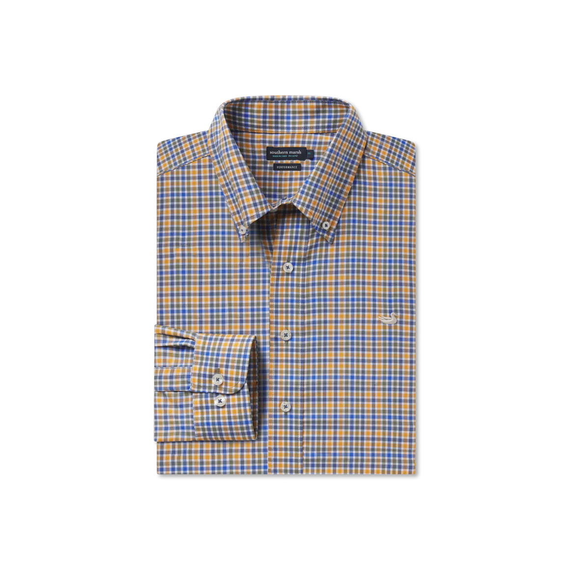 Baker Performance Gingham Dress Shirt Blue & Field Khaki